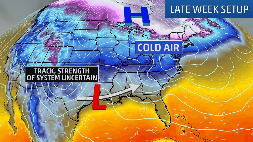 weatherchannel's tweet image. A late-week snowmaker could impacts parts of the South, Midwest and East: wxch.nl/2FdJ2vd