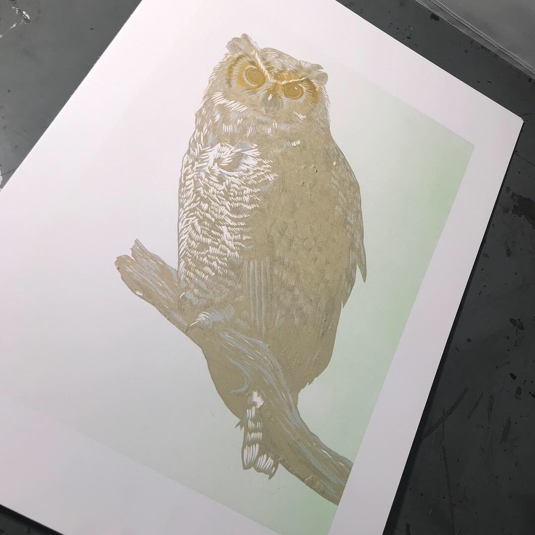 Bruno_Press's tweet photo. Just kicked out a seven color #reductionblockprint of a #greathornedowl ๐ฆ๐ท credit to #colintylerbogucki Upcoming exhibition at @CSBSJUFAP #linoprint https://t.co/6tUcg5u43x