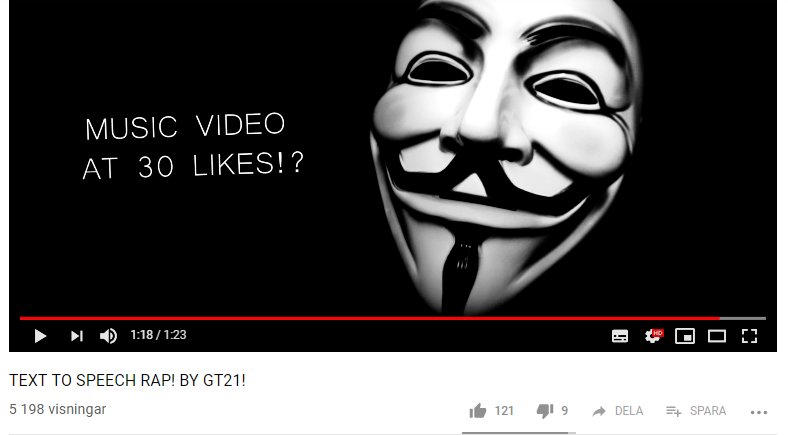 SoliteTM's tweet image. So i get on Youtube and check my stats and see this!? Over 100 likes so that means a music video for the "Text to Speech Rap"? @Skiletro You up for it lol? youtube.com/watch?v=bPFs20…