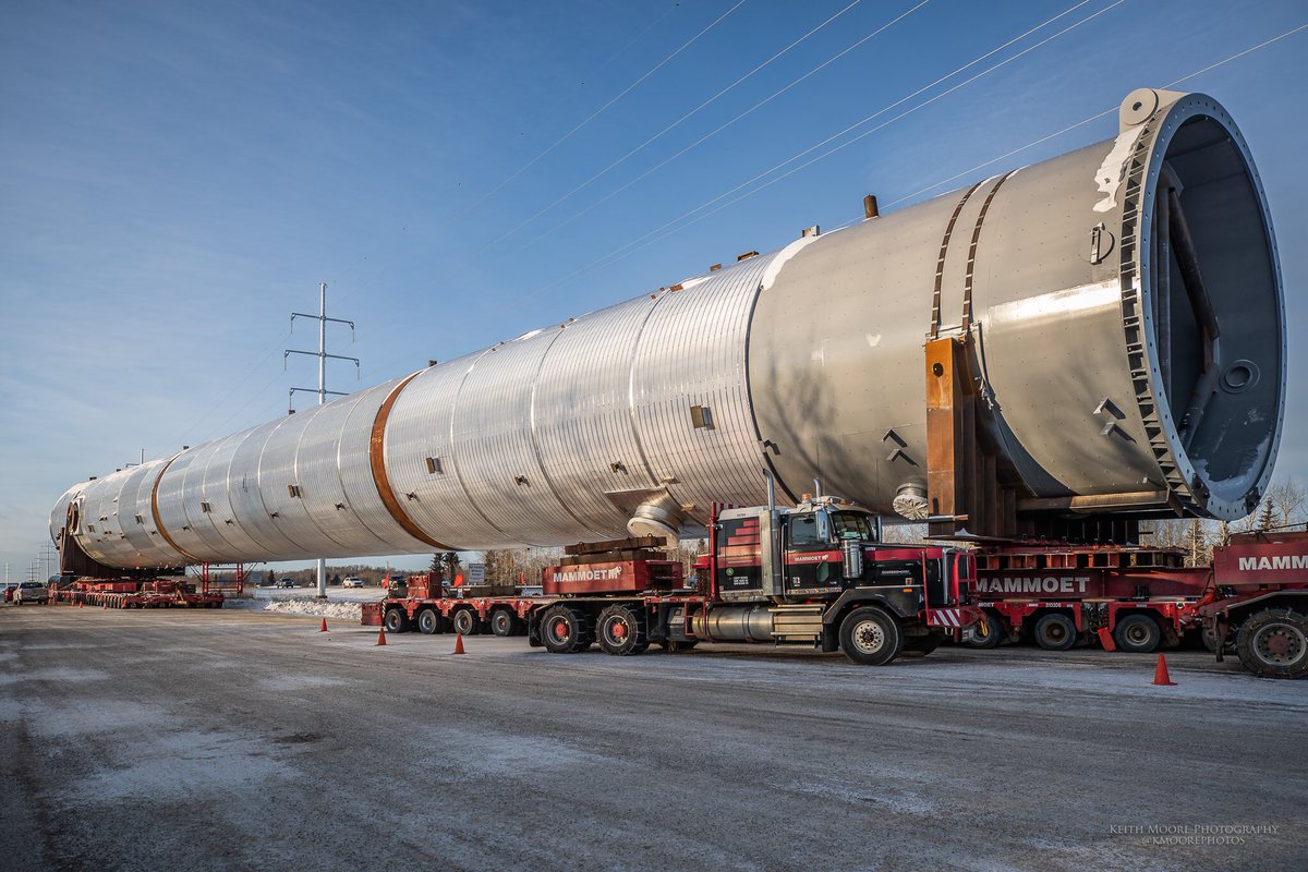 A few photos of the propylene-propane splitter that is moving from the Southside of YEG to the Heartland Project over 4 days! It weighs more than 800 tonnes &amp; is 97M long. It’s the heaviest load to hit Alberta’s Highways or so I’ve been told!! #yeg