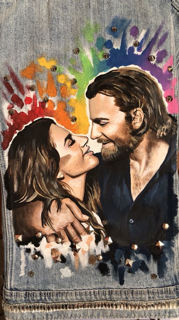 gagamilfs's tweet photo. custom @starisbornmovie denim jacket of @ladygaga and #bradleycooper painted by me💘🖌🎨 https://t.co/hpL4CiPft8