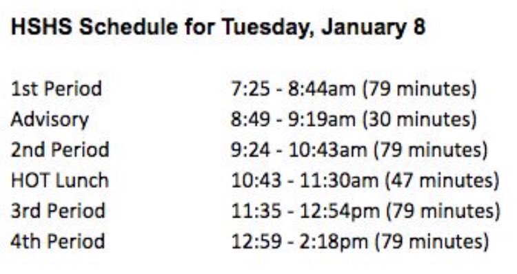 Tomorrow (January 8) we have advisory! Here is the schedule