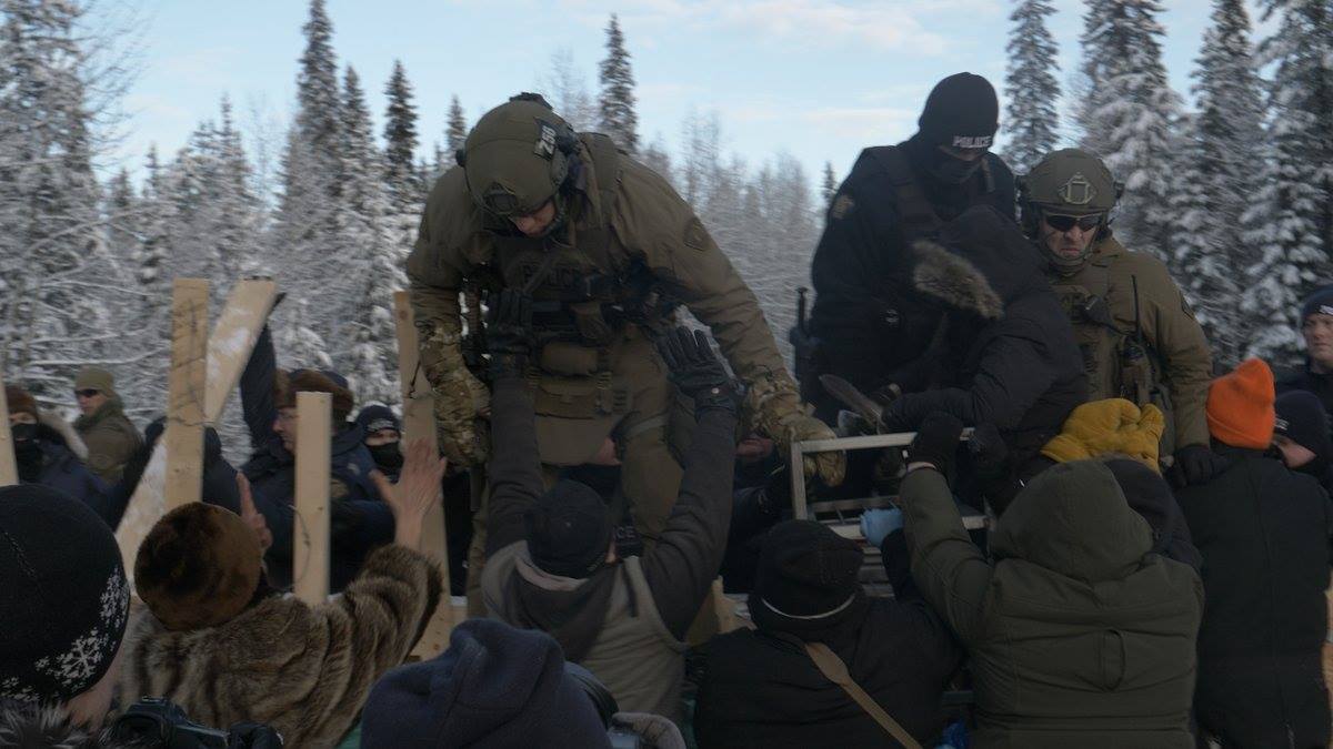 RussDiabo's tweet photo. UPDATE FROM GIDUMT'EN: This is Canada in 2019. IP's getting ripped from their homes by militarized police. Gidumt'en Clan spokesperson Molly Wickham arrested on her land. 12+ arrests including an elder Wet'suwt'en hereditary chiefs w/ millenia old names blocked from territories! https://t.co/LNzB1GD44L