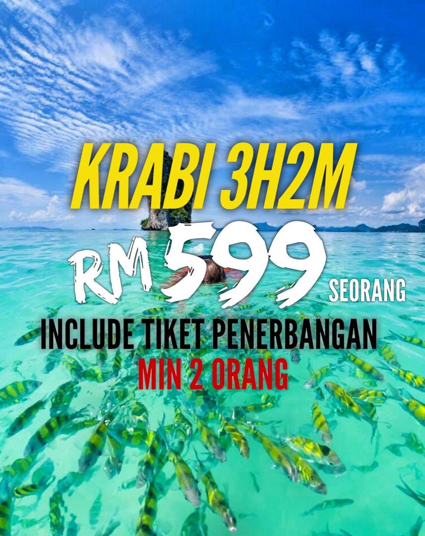 CRVNSerai's tweet photo. KRABI PROMO WITH FLIGHT 2019! .
24-26 Jan 2019
23-25 jan 2019
26-28 jan 2019
11-13 feb 2019
12-14 feb 2019
17-19 feb 2019
24-26 feb 2019
5-7 mac 2019
18-20 mac 2019
@KuantanTV @AsalGombak #rtrezeki #travelmurah #kakijalan #travelbajet #krabi #percutianmurah https://t.co/T2eLiYnAqp
