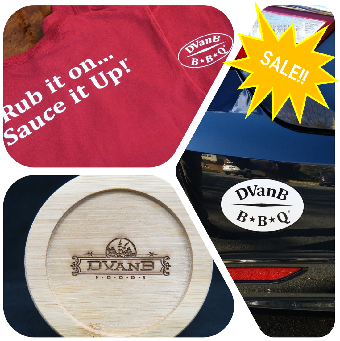 From now through the end of January, we’re running a special Merchandise Sale (dvanbfoods.com/collections/ap…)! Save 20% or more off our regular prices on t-shirts, bumper stickers and bamboo coasters. (While supplies last. Sale prices not valid on the DVanB BBQ® “Bonanza” Gift Set.)