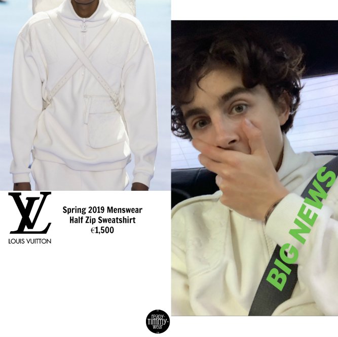 RTW on X: Timothée Chalamet - Instagram story, January 7 2019 LOUIS VUITTON  - Half Zip Sweatshirt €1,500 #TimotheeChalamet  / X