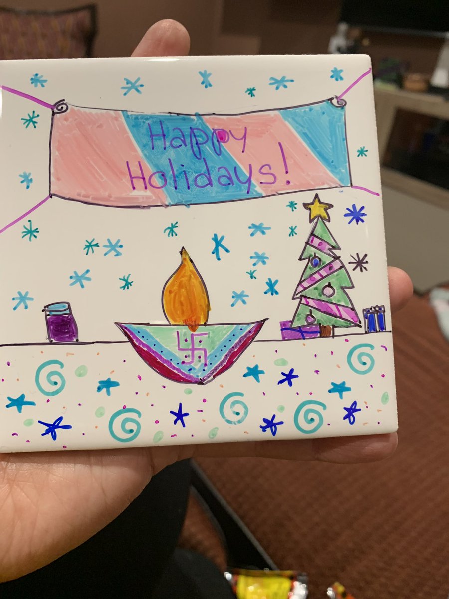Dayghter given A tile for #HolidayDecoration , she is the only one to have included Deepawali and dared a #Swastika, in her class with over 70% Hindu population !  #PatriarchalBrahminsDaughter #ProudMom #BlameItOnModi 🤣