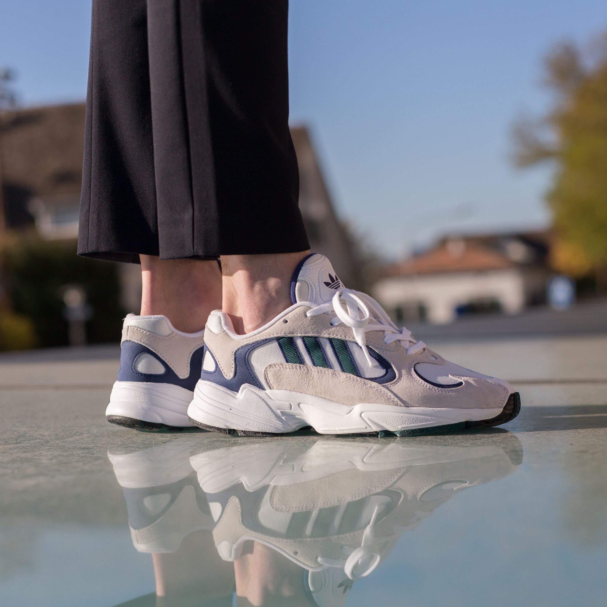 adidas yung og blue leather trainers