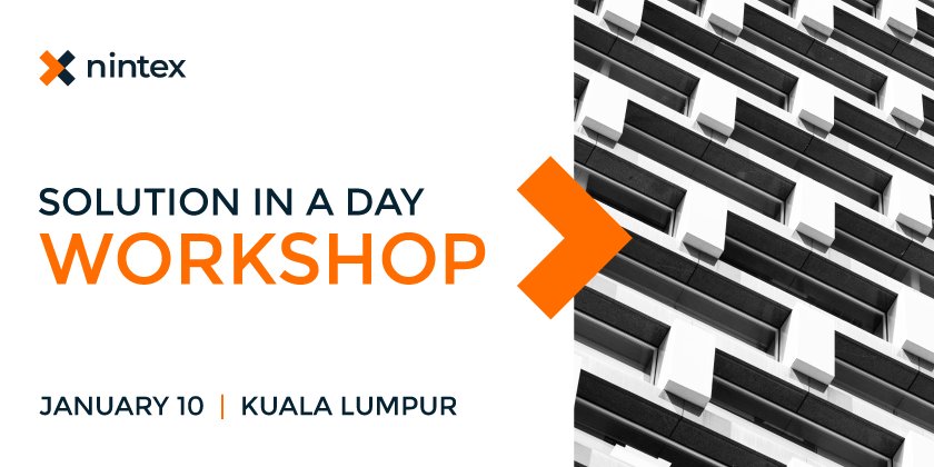 Nintex's tweet photo. Register for our #solutioninaday workshop in Kuala Lumpur to learn how to quickly and intelligently transform your business with the #Nintex Platform to achieve the future of process today. https://t.co/V8bH93MEKs https://t.co/yZPkQ0iLeF