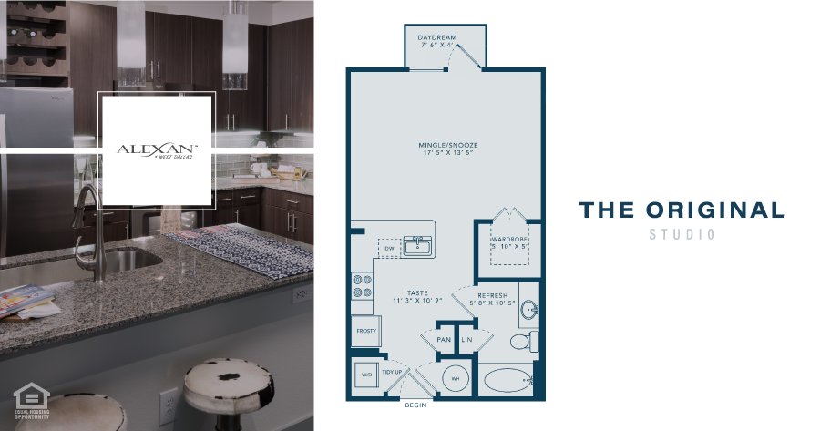 Find your cozy escape from the hustle and bustle of everyday life in this gem of a #luxurystudioapartment #floorplan at #AlexanWestDallas #luxuryapartmentsinwestdallastx buff.ly/2seE2Ov #leasenow