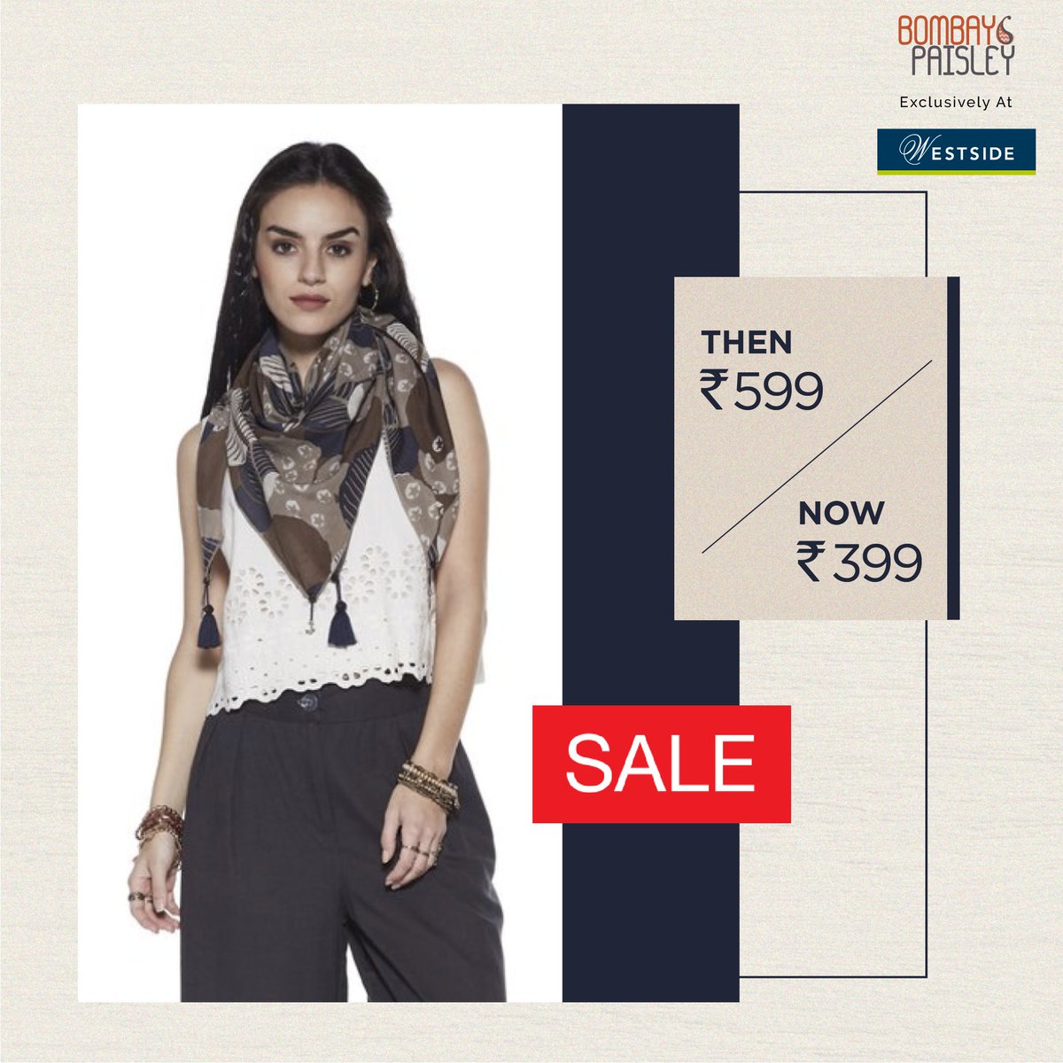 WestsideStores's tweet image. Here’s what you need to make your ensemble POP! Get the look with this stylish leaf print scarf by Bombay Paisley at the #WestsideSale at a store or shop online at TataCLiQ bit.ly/BombayPaisley_… #PrintedScarf