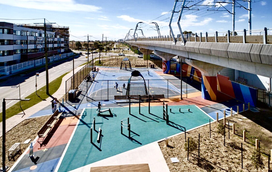 Marcellin's tweet photo. Congrats to @ASPECTLandscape for their work on the Caulfield to Dandenong Level Crossing Removal Project. ASPECT are our design partners in re-imaging the mid-level carpark to a new terrace space, to be filled with performance, passive and active zones. #AFutureWithHope https://t.co/BADzWVgV2H