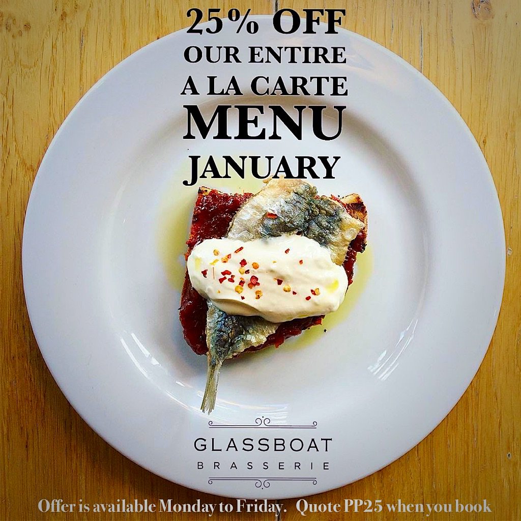 During January we’re giving you 25% off our a la carte menu!

We’ll even give you a complimentary glass of Picpoul Frisante for each diner!

The offer is available from Monday to Friday.
Book by calling us on 0117 332 3971 &amp; use the code PP25.