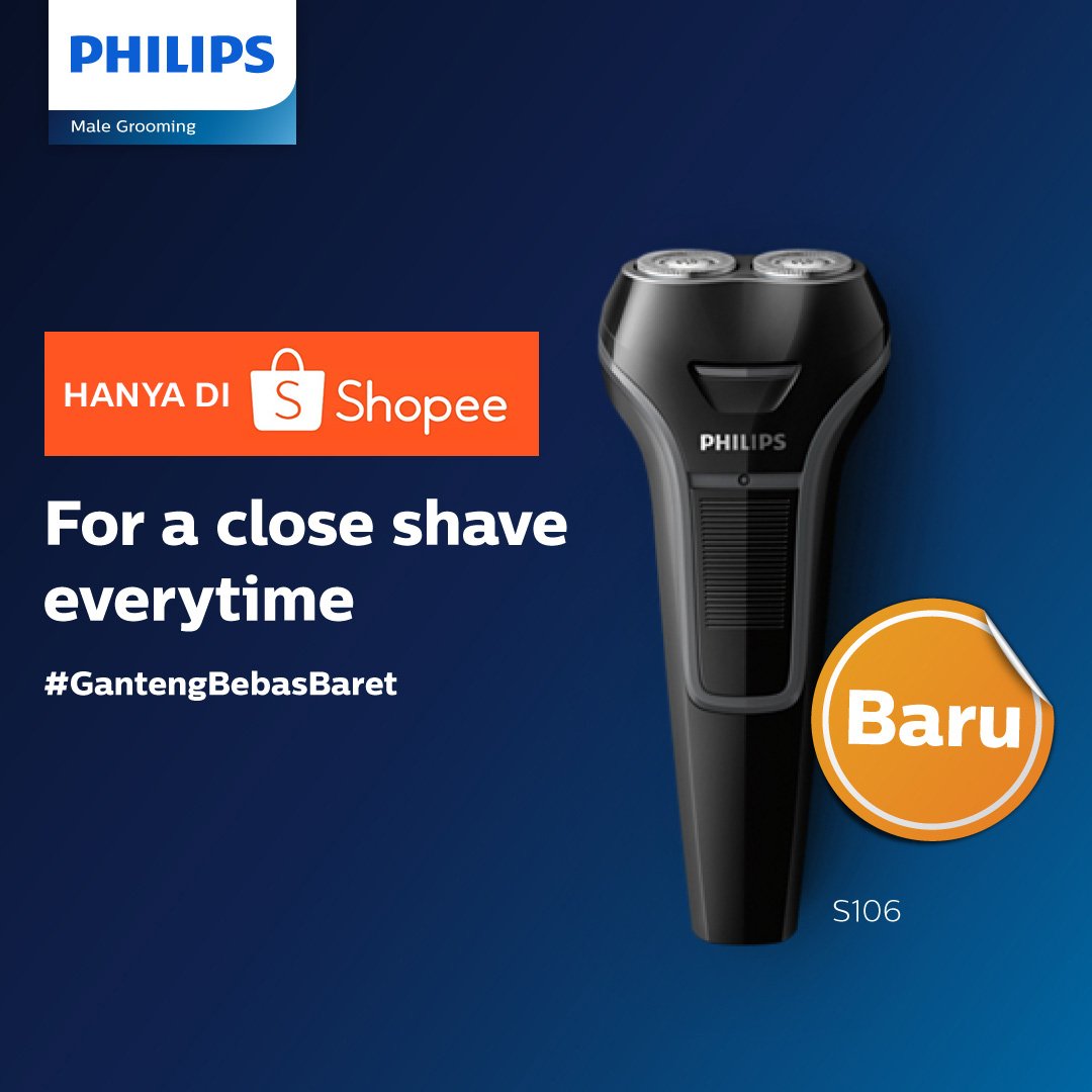 BARU! Rasakan bercukur bersih ganteng bebas baret dengan pencukur elektrik Philips S106. Kini harga lebih terjangkau hanya di Shopee bit.ly/2CWKU92