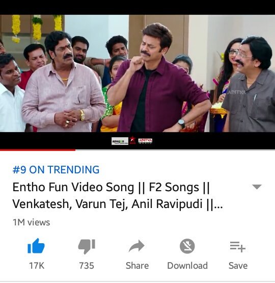 #F2Trailer trending at no.1 position
With 1.8 Million views in 14 Hours
And counting 😍

#EnthoFun promo video song 
Trending at 9th position 
With 1 Million views and counting 👍

#VictoryVenkatesh 😙😎

Watch #F2 Trailer Here 👇
youtu.be/XttQbFKkeHQ

#F2Sankranthi