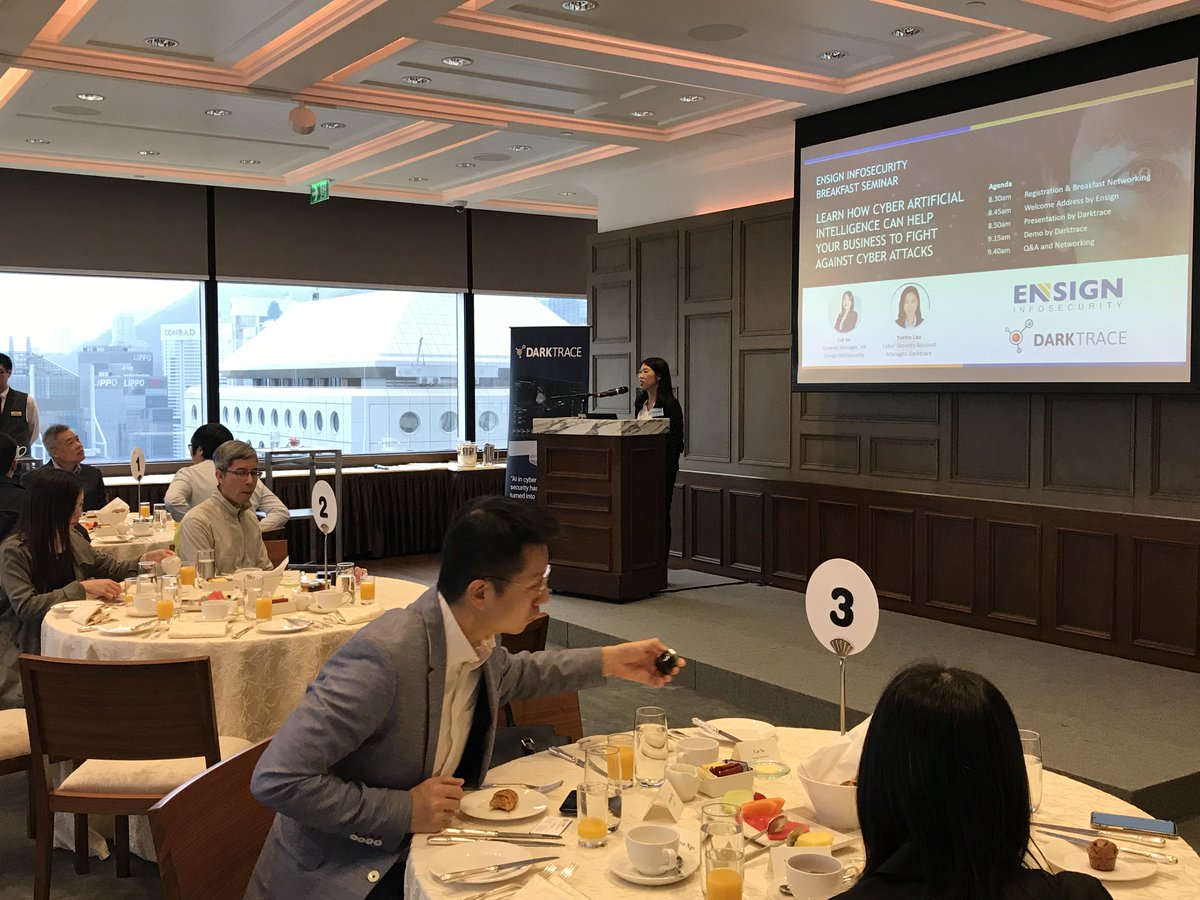 EnsignGlobal's tweet photo. At our recent EIS Breakfast Seminar held on 29th Nov 2018 in Hong Kong, we shared on how cyber Artificial Intelligence can help businesses fight against advanced and ever evolving cyber-attacks. 

#artificialintelligence #cybersecurity #technology #finance #ensigninfosecurity https://t.co/MsAVTiImrx