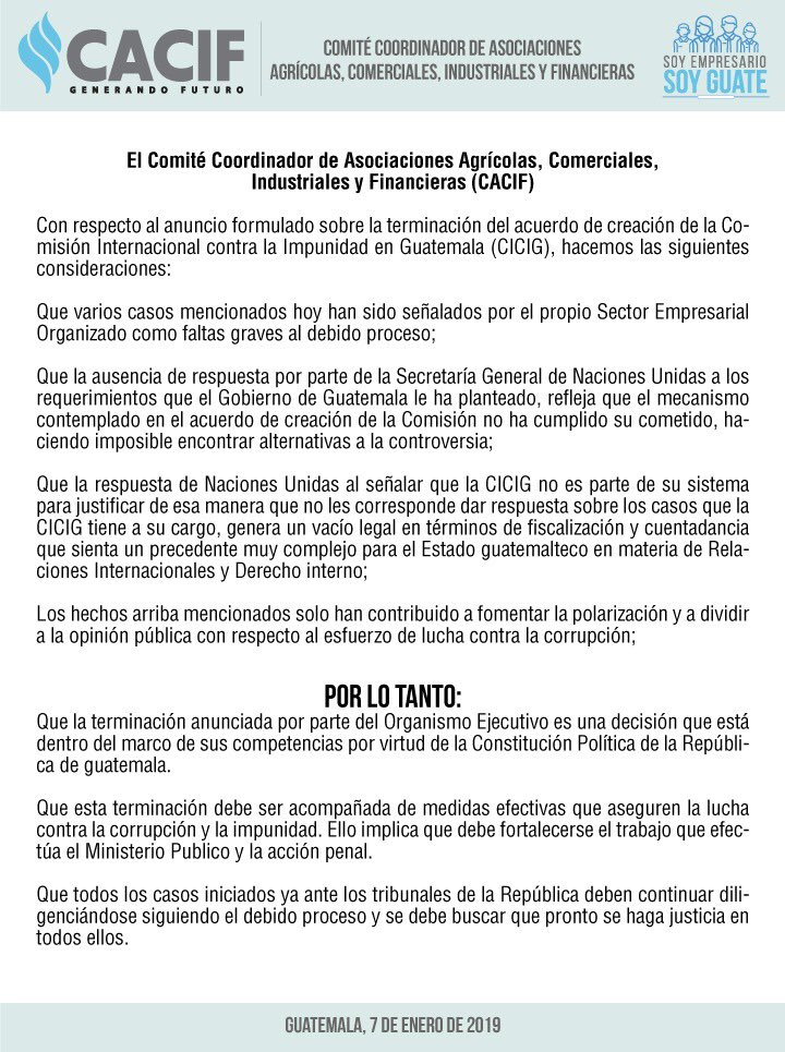 El Sector Empresarial Organizado manifiesta: