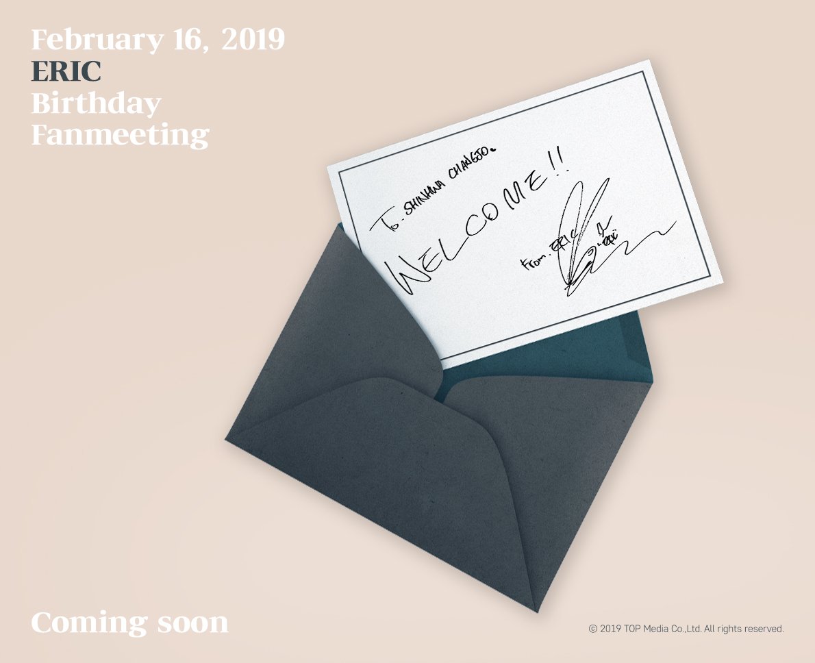 OfficialMunEric's tweet photo. February 16, 2019
ERIC Birthday Fanmeeting
Coming soon

#WELCOME #에릭 #ERIC #신화 #SHINHWA https://t.co/p5EuJEiddE