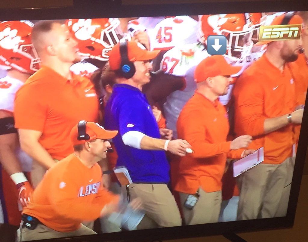 CoreyPerry__'s tweet image. My 3 favorite coaches in the business in one picture and it includes MY BROTHER from another mother @coachmbriggs! All glory to God! #Clemson #NationalChampionship
