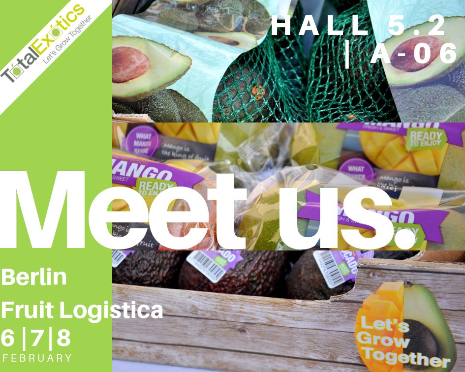 Come and meet us at the Fruit Logistica in Berlin.
Hall 5.2 | A-06 
Until next month.
#totalexotics #fruitlogistica #fruitlogistica2019 #avocado #mango #freshproducefruit #readytoeat #agfnl #berlin