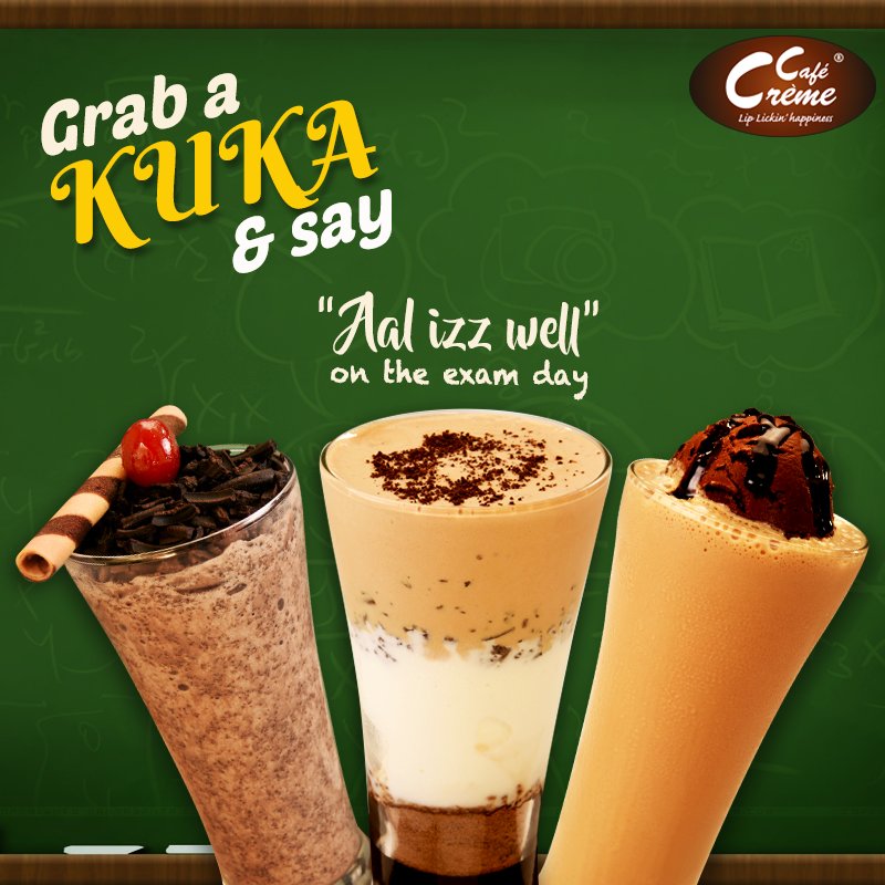 CafeCremeIndia's tweet photo. A Kuka a day keeps the exam stress away! Which flavour will you choose today?
Visit Café Crème: https://t.co/7HkftNn3fi

#CafeCreme | #CafeChain | #Coffee | #Cafe | #Coffeeholics | #Kuka| #FoodLove | #TheTrendyBarista | #CoffeeTime | #HangoutPlace | #Pune| #NaviMumbai | #Mumbai https://t.co/APWab19pum