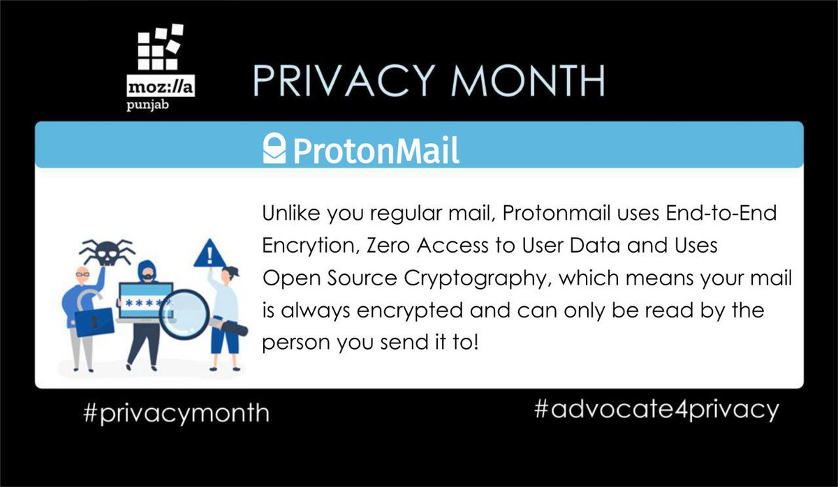 Tip #8: Unlike you regular e-mail, @ProtonMail uses End-to-End Encrytion, Zero Access to User Data and Uses Open Source Cryptography, which means your mail is always encrypted and can only be read by the person you send it to!
#PrivacyMonth #Advocate4Privacy #privacymatters