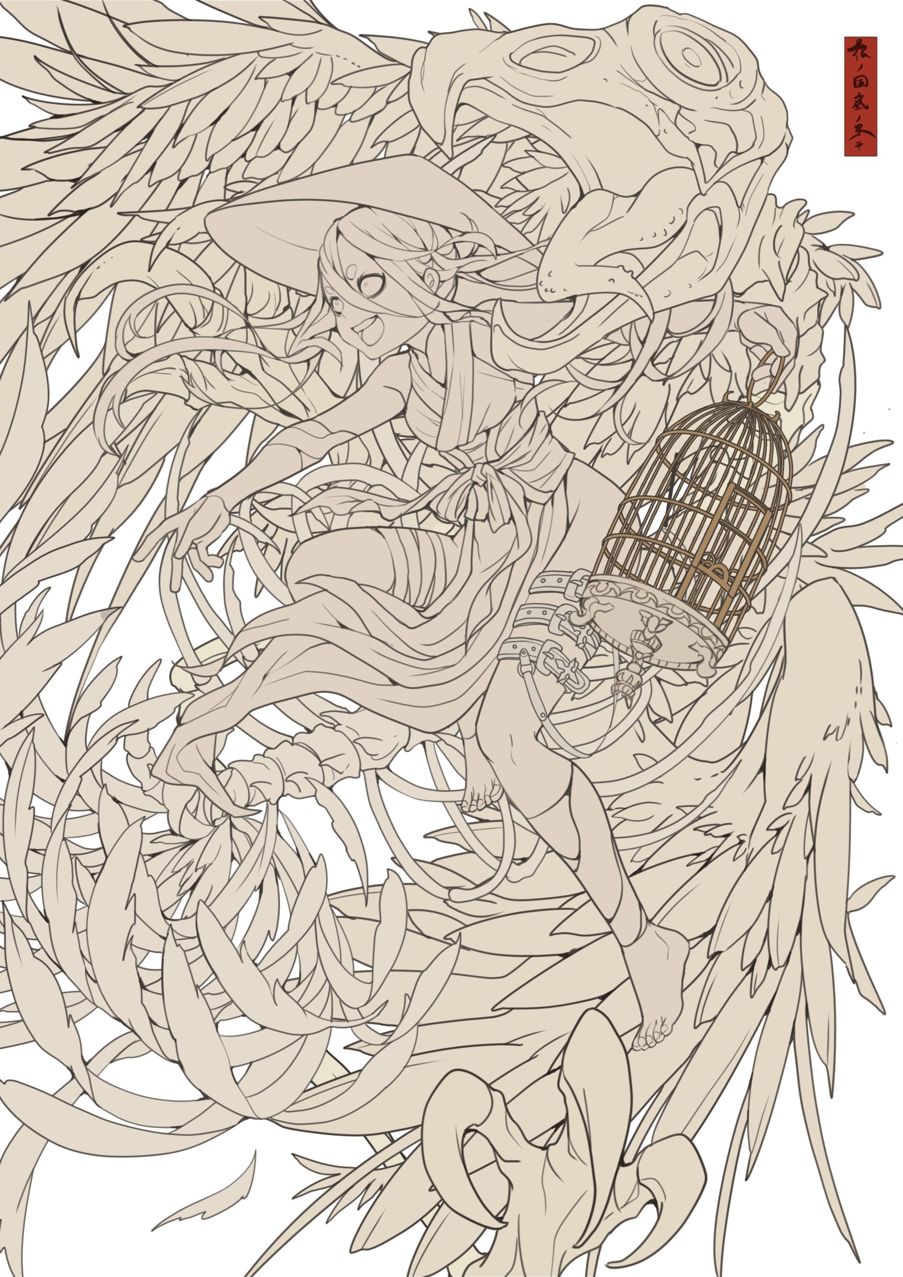 七原しえ 初画集出版 7 22 ミカン下北イラスト展 Shie Nanahara 以前描いた火喰い鳥イラストの線画を作ったので ぬり絵して遊びたい方はどうぞ ライン抽出するより 輝度を透明度に変換 色調補正 2値化 もう一度 輝度を透明度に変換 で