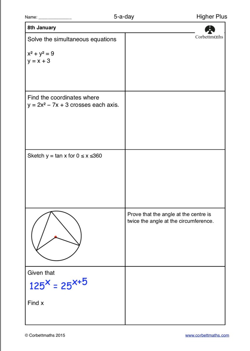 Corbettmaths's tweet photo. Studying for Higher GCSE Maths? Try today's Foundation Plus, Higher &amp; challenging Higher Plus #maths5aday answers: https://t.co/sVLNKxUe8M https://t.co/4KbrkX45vZ
