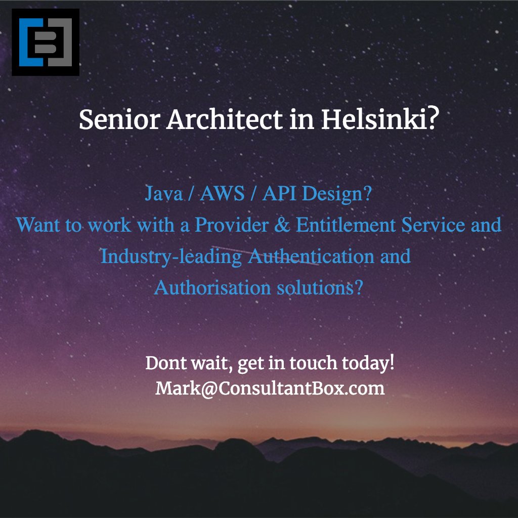 New Year, New #Job? #Senior #Architect in #Helsinki? #Java / #AWS / #API Design?
Want to work with a Provider &amp; Entitlement Service and Industry-leading Authentication and Authorisation solutions? Get in touch today!