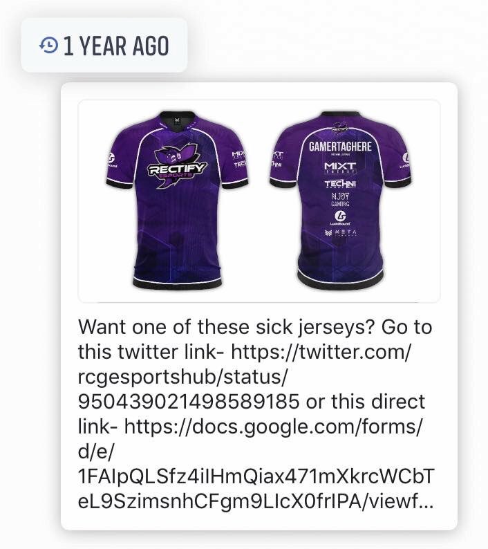 vengnc3's tweet photo. 1 year ago today was the official public announcement and sale availability of the 1st Gen Rectify Esports jersey. Bought through Google Docs π now a year later we have TWO amazing jerseys and amazing sponsors and a larger family. #GetRectified #StayRectified https://t.co/TPRnQuO4yM