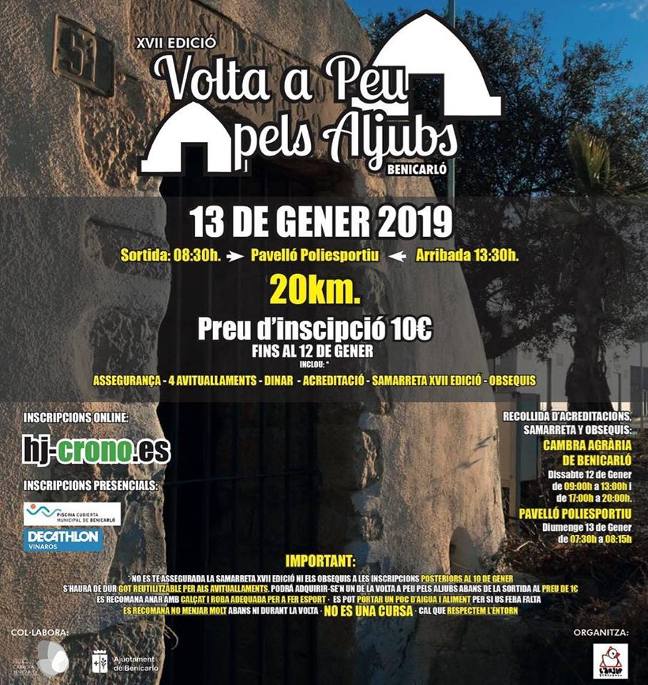 👟 Ja teniu el calcer a punt? Este diumenge arranca la Volta a Peu Pels Aljubs Benicarló, amb un recorregut únic de 20 quilòmetres i visita per alguns dels paisatges més emblemàtics de Benicarló. bit.ly/2T5wMzO  #FestaCarxofa2019 #CarxofadeBenicarló <a href="/penya_larjup/">Penya L'Arjup</a>