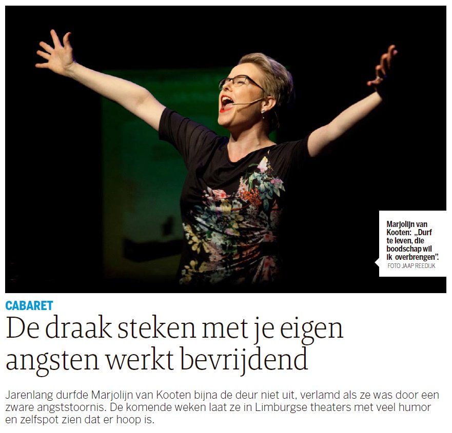 "Durf te leven!" aldus Marjolijn van Kooten na haar zware angststoornis. Nu komt ze naar het theater met psychiatrisch cabaret, 31 januari in Venray > bit.ly/Marjolijn_Venr…