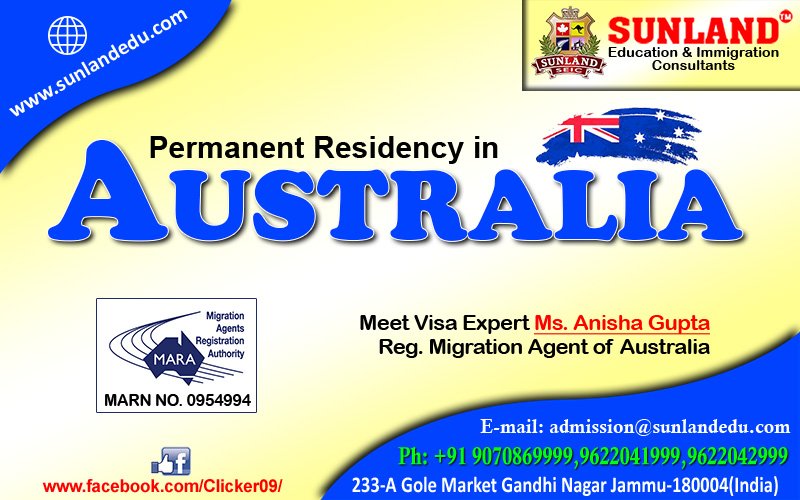 9Clicker's tweet image. #Sunland- Education &amp;amp; Immigration Consultants

Permanent Residency in Australia

For More Details 
Contact Us Or Meet Us

At
233-A Gole Market Gandhi Nagar Jammu
9070869999,9622041999,9622042999