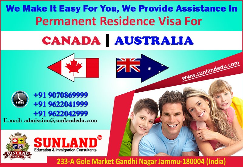 9Clicker's tweet image. #Sunland- Education &amp;amp; Immigration Consultants

#We Make It Easy For You ,We Provide Assistance In Permanent Residence Visa For
|CANADA | AUSTRALIA|

For More Details 
Contact Us Or Meet Us

At
233-A Gole Market Gandhi Nagar Jammu
9070869999,9622041999,9622042999