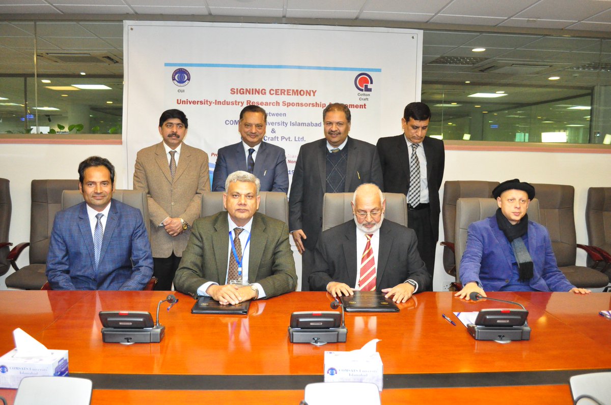 amqureshi83's tweet photo. Rector CUI @rqamar along with senior officials of #CUI and #CottonCraft Pvt. Ltd. witnessed the signing ceremony of the first IP Commercialisation of #CUI. The agreement will pave way for commercialising a wound healing patent developed by @IRCBMCIIT at CUI Lahore Campus @PakPMO https://t.co/zShrGzAP1M