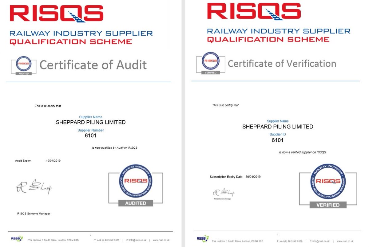 We have now attained our RISQS Certification for working on GB Railways.. #RISQS #NetworkRail #TransportForLondon #TFL #HealthandSafety #SheppardPiling #Piling