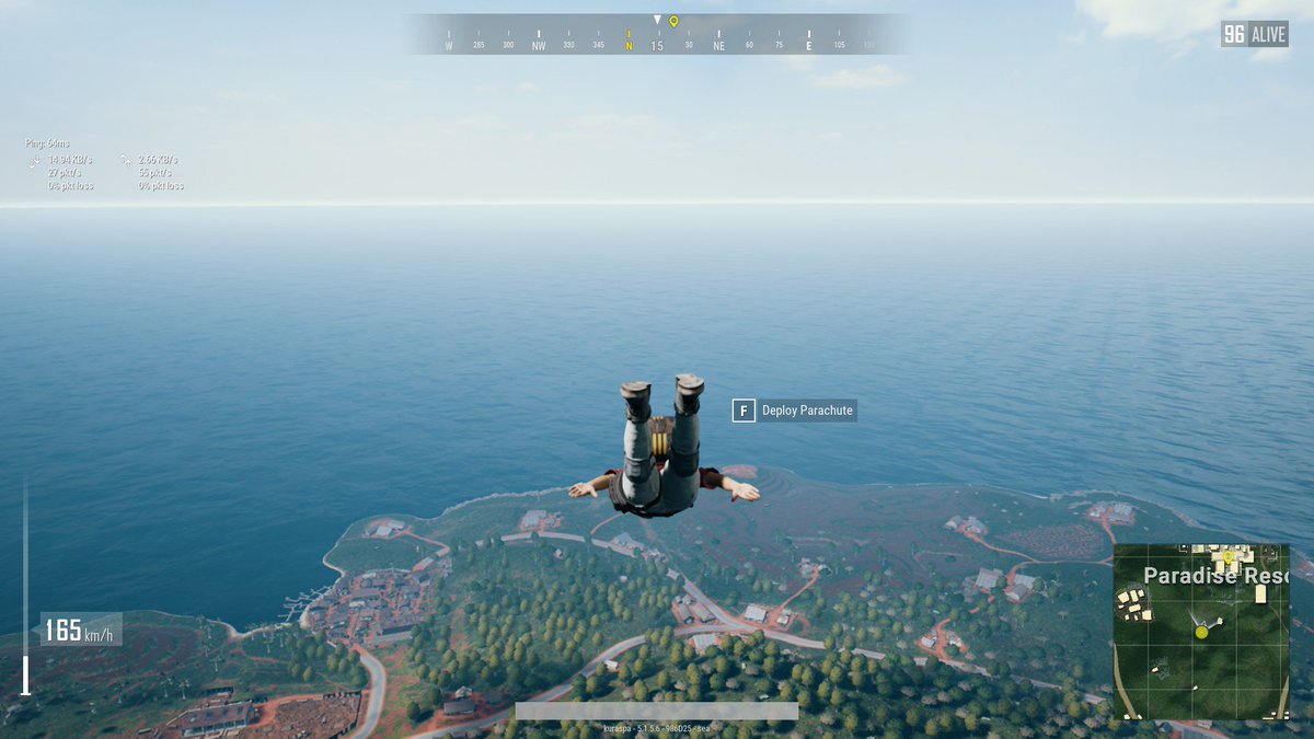 Kuraspa Pubgパラシュート最速降りまとめ 1 目的地1 1km手前で降りる 2 最遅速度 166km で目的地へ進む 3 100m 150m程度手前で終端速度231km以上でパラシュートを開く 4 降りる