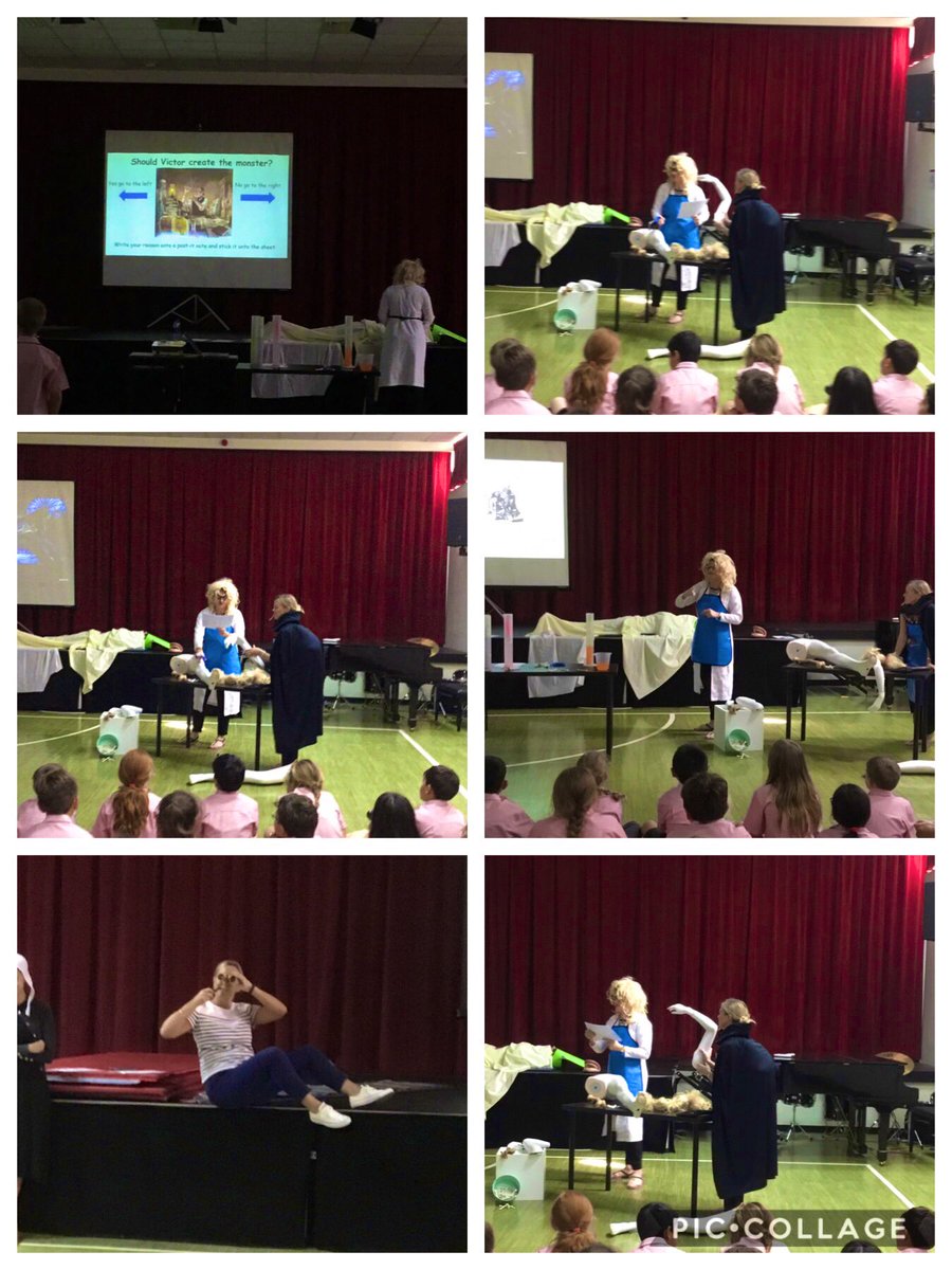 DESSyear5's tweet photo. @DESS_YearFive MYSTERY Stunning Start featuring Victor &amp; Igor, Mary Shelley, Captain Walton &amp; ‘Frankenstein’s Monster’ himself. Should Victor bring the monster to life? #mystery #stunningstart #frankenstein #debate #foragainst #dess_yearfive https://t.co/Q05C9SeQ3g