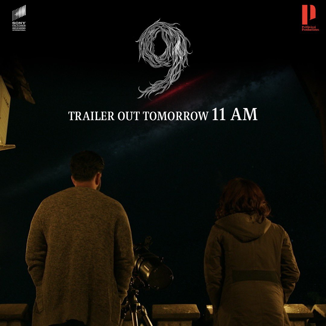 Poffactio's tweet photo. #9Movie trailer Online release tomorrow 11am. Stay tuned. 

@PrithviOfficial @PrithvirajProd @9MovieOfficial @SonyPicsIndia @Poffactio #SurpiyaMenon @jenusemohamed @vivekkrishnani #Feb7 @mamtamohan @GabbiWamiqa https://t.co/sTxn1shnu7