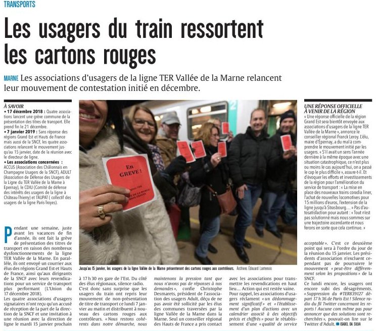 AdutLvdm's tweet image. #TERGrandEst #TERValléedelamarne(1/4) En doc attaché l'article du jour paru ds l'union édition d'Epernay. la SNCF comme le Conseil régional semble être étonné de notre mouvement puisque nous sommes "dans une trajectoire  ascendante". #cartonsrouges