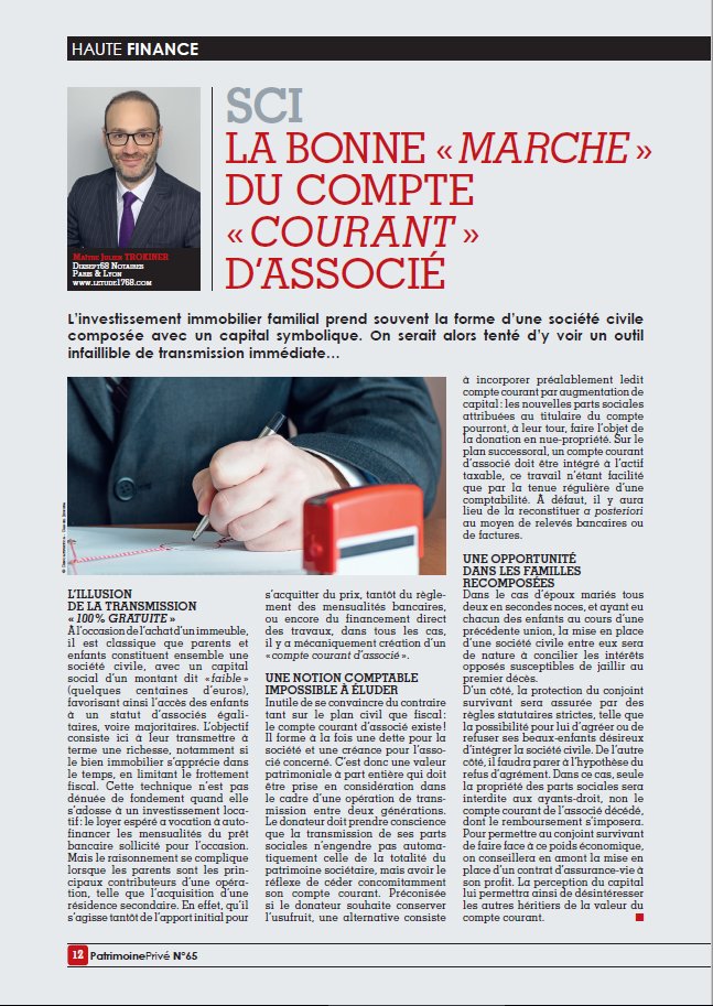1768Notaires's tweet photo. « La Bonne Marche du compte courant d’associé » : le nouvel article de @JulienTrokiner sur la SCI (Revue @PatrimoinePrive ) https://t.co/EFIOsv4yZ8