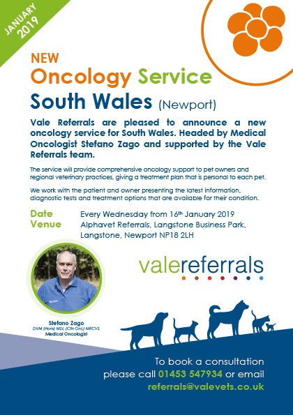 ValeReferrals's tweet image. Vale Referrals are pleased to announce a new oncology service for South Wales. Headed by Medical Oncologist Stefano Zago and supported by the Vale Referrals team. valereferrals.co.uk/news/156-oncol… #veterinary #veterinarymedicine