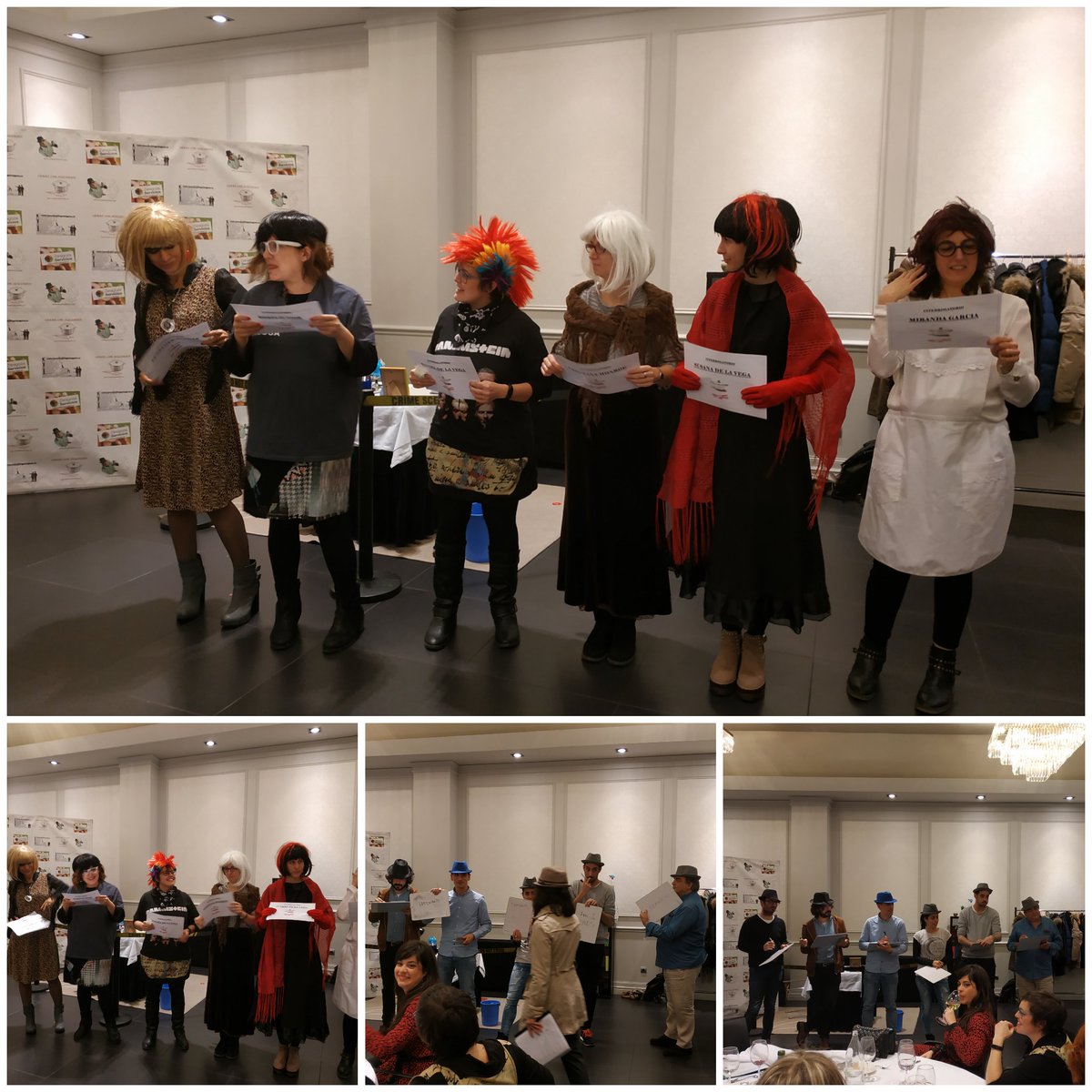 NettDigital's tweet photo. ¿Quién asesinó al señor Monroe? Nuestro #NETTeam se puso en la piel de los sospechosos Susana, Cayetana, Borja, Penélope, Daniel, Miranda, para llegar al asesino. #17AniversarioNETT #ComidaNETT #MasterMPD #MasterTGD https://t.co/8xBCXcvxW1