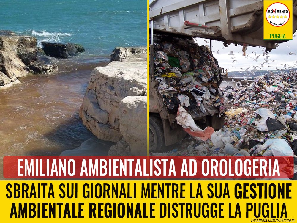 #M5S: “Emiliano ambientalista ad orologeria: mentre sbraita sui giornali la sua gestione ambientale regionale distrugge il territorio” => 
goo.gl/qSgZAw