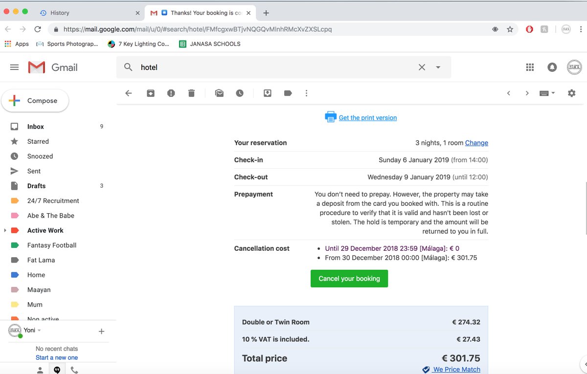 yon1c's tweet photo. @bookingcom I didn't receive a cancellation confirmation email when cancelling @barcelohoteles and because of that I got charged £300!! Attached images are proof of the cancellation. Absolute joke. https://t.co/zo9rEaP7pm