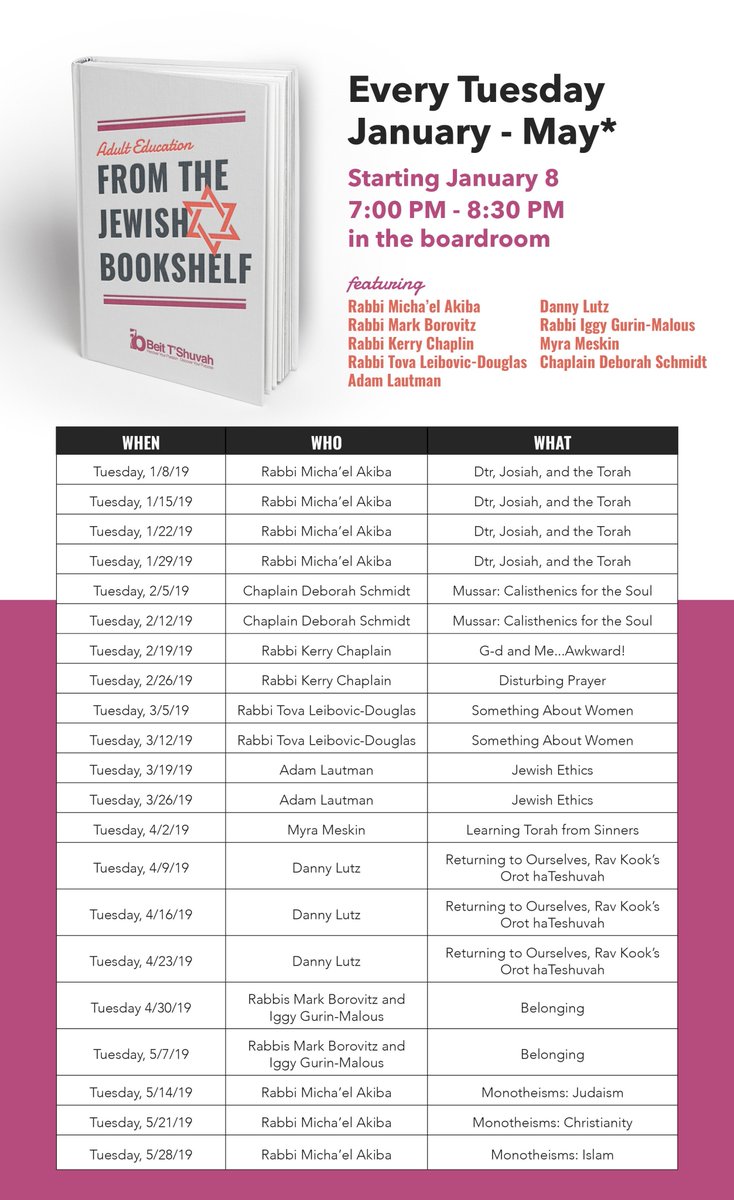 Come and join us this evening for our Spring Adult Education classes.  She graphic for schedule.