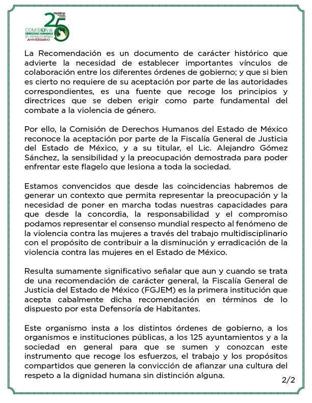 JorgeOlveraG's tweet photo. En nombre de la @CODHEM reconozco la aceptación de la Recomendación General 1/2018 sobre violencia de género y feminicidio por parte de la @FiscaliaEdomex. Ratificamos compromiso por una vida libre de violencia para las mexiquenses. 
#CodhemContigo 
@Edomex @alfredodelmazo https://t.co/n1skKZyDq9