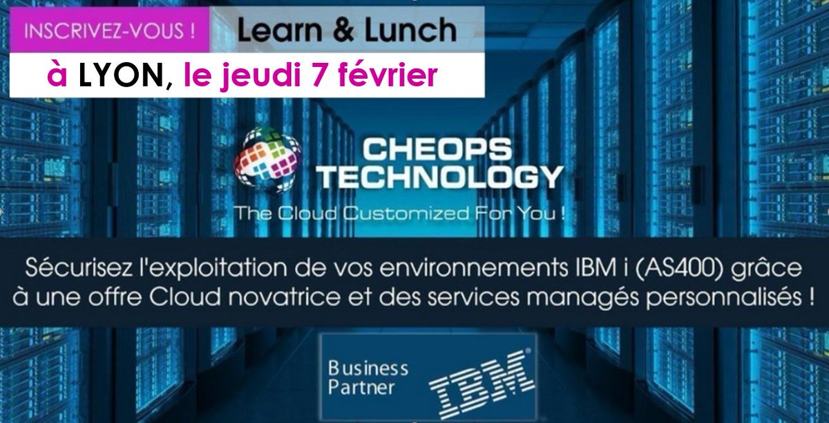 CheopsTechno's tweet photo. #agenda - TDF iCod 400® à LYON ! RDV le 7/02 pour un Learn &amp; Lunch : "Sécurisez l'exploitation de vos environnements IBM i (AS400) grâce à une offre Cloud novatrice et des services managés personnalisés ! » Inscription : https://t.co/jHciUDvMb1
#CheopsTechno #IBM #iCod400 https://t.co/IssN4uSJib
