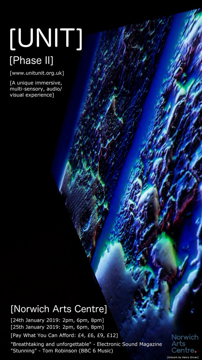Delighted to invite you to a new audio visual performance on 24th &amp; 25th Jan <a href="/NorwichArtCentr/">Norwich Arts Centre</a> , I will be creating visuals for the new <a href="/unitslashunit/">[UNIT]</a> performance! Utilising their unique setup of 7 projectors arranged into a circle surrounding the audience norwichartscentre.co.uk/events/unit-ph…