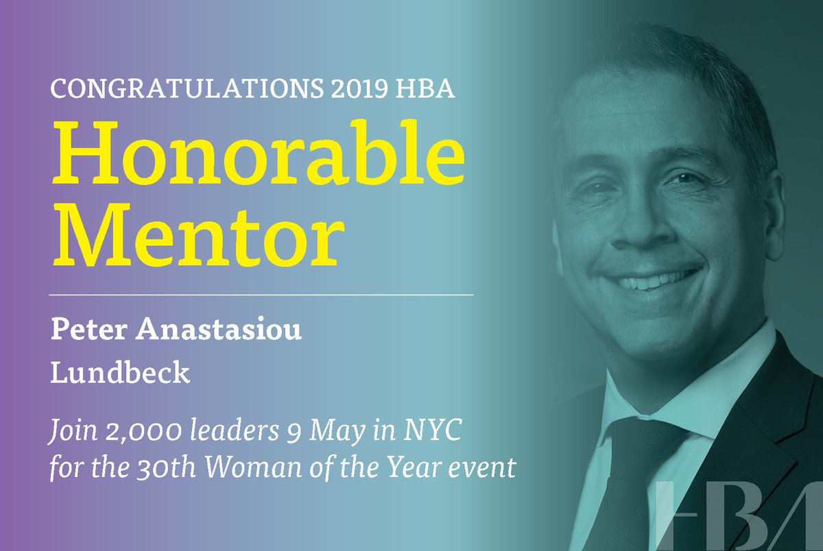 Congrats to HBA's 2019 Honorable Mentor Peter Anastasiou. He’s been a committed advocate to gender parity and made an impactful difference at Lundbeck, increasing female representation on the North American leadership team. #HBAimpact #HBAWOTY19 <a href="/Lundbeck/">H. Lundbeck</a> ow.ly/WZAC30ndXbT